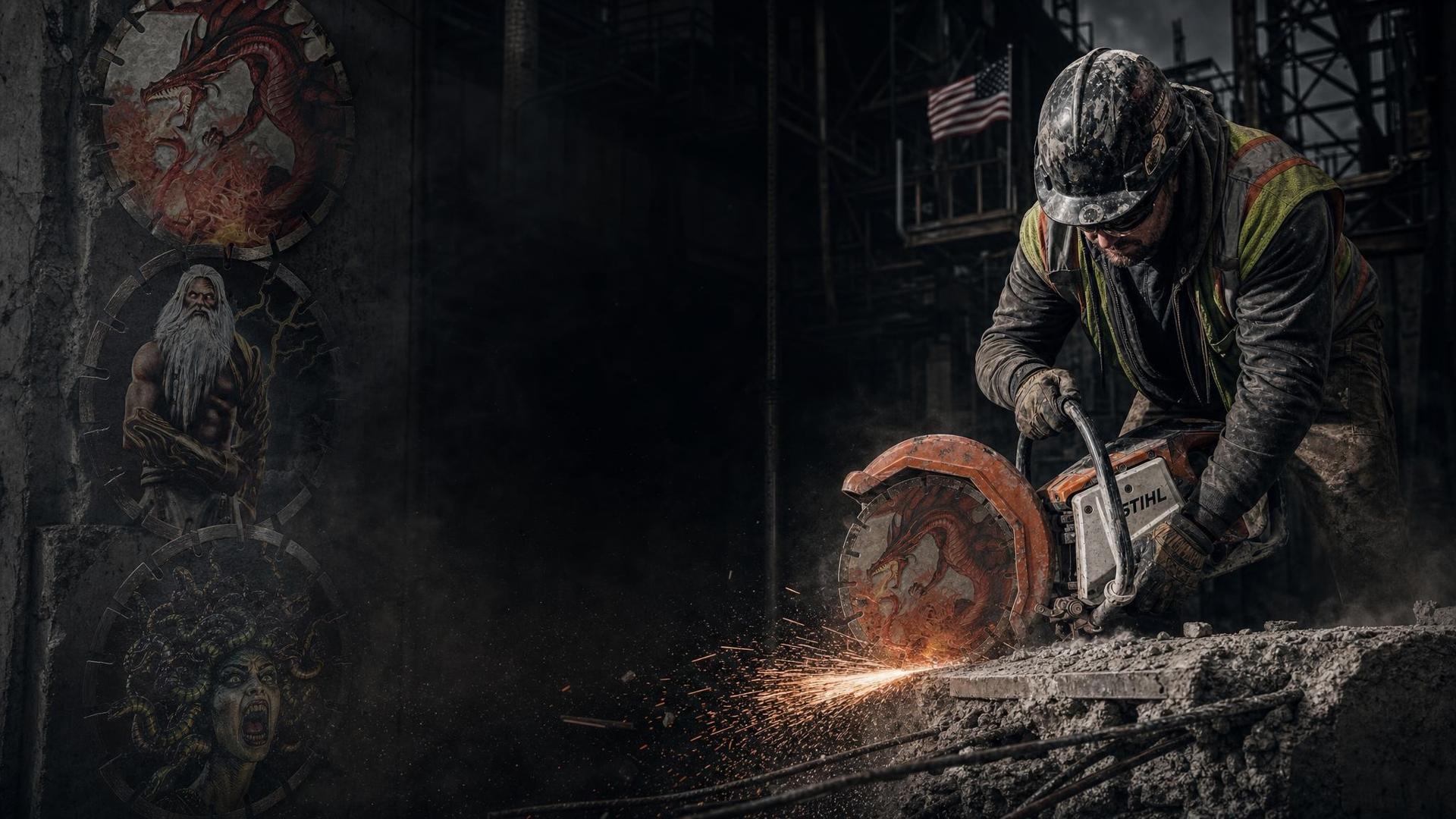 Concrete cutter using a Titan Signature Series blade on a reinforced demolition job